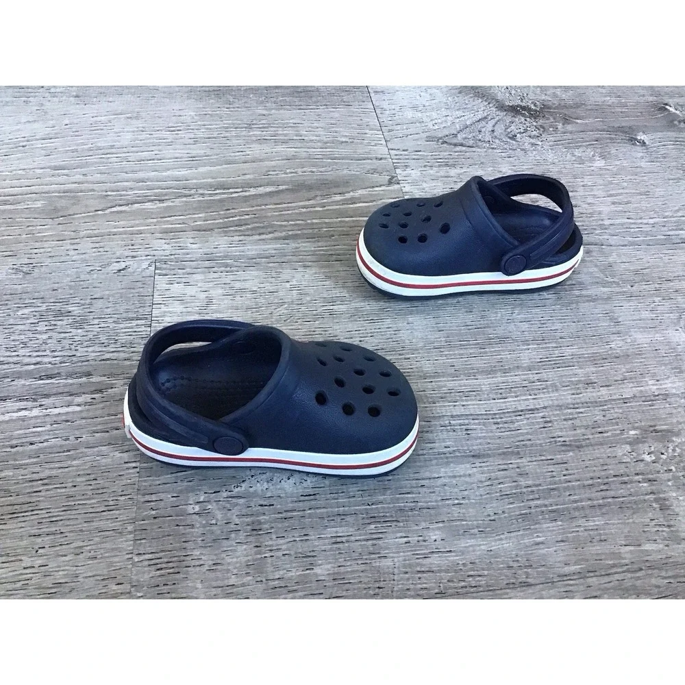 Crocs Crocband Clog Slip On Shoes Toddler Baby 4 C4 Navy White Red Stripe